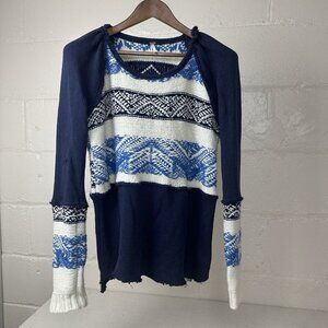 Free People Womens Size Medium Blue White Loose Knit Sweater
